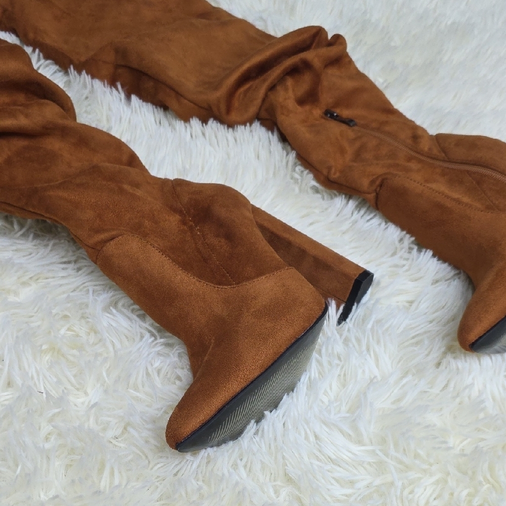 Brown Suede Knee-High Boots - Picture 6 of 14